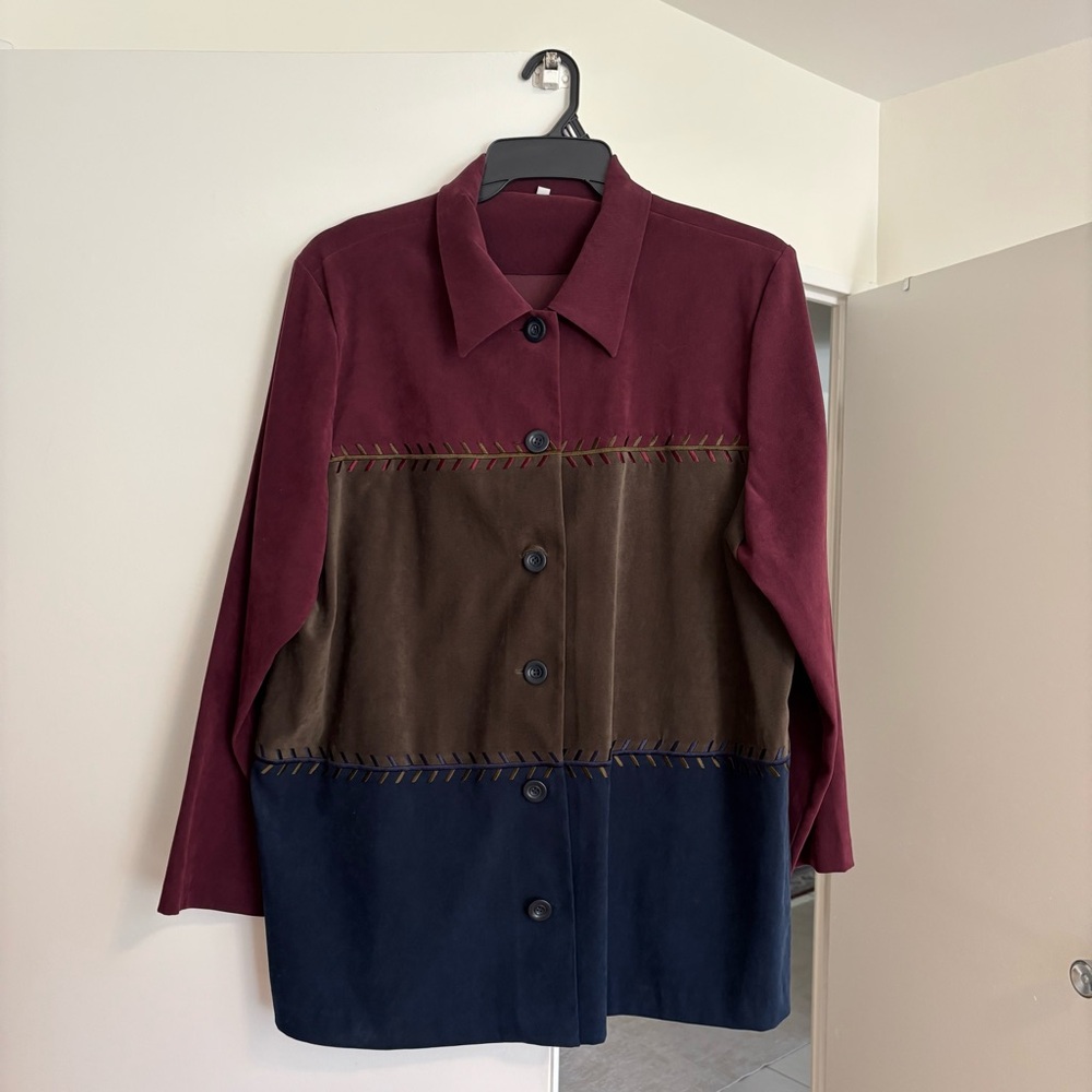 Career Collections vintage color block/patchwork,suede/faux-suede jacket plus 18